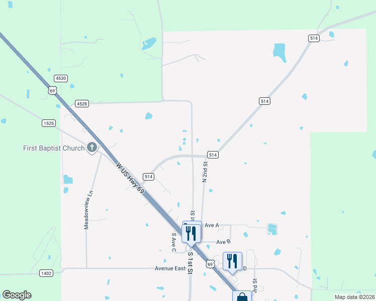 map of restaurants, bars, coffee shops, grocery stores, and more near 520 North 1st Street in Point