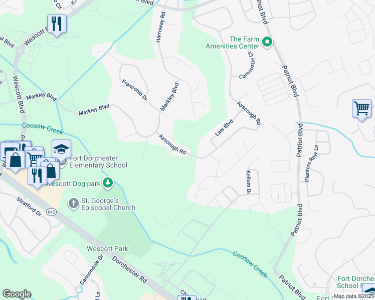 map of restaurants, bars, coffee shops, grocery stores, and more near 9472 Ayscough Road in Summerville