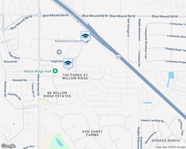 map of restaurants, bars, coffee shops, grocery stores, and more near 1108 Crest Breeze Drive in Haslet
