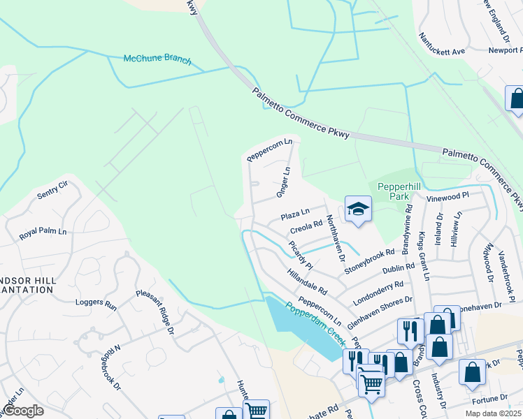 map of restaurants, bars, coffee shops, grocery stores, and more near 7759 Ginger Lane in North Charleston