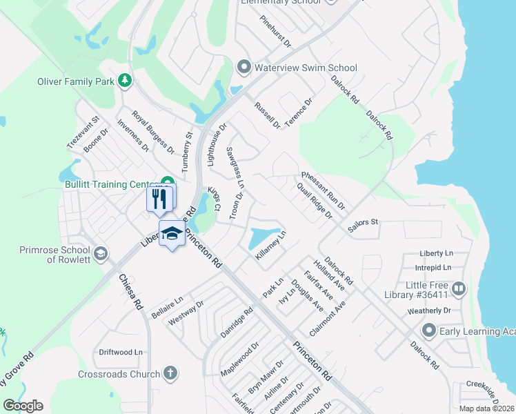 map of restaurants, bars, coffee shops, grocery stores, and more near 8114 Sawgrass Lane in Rowlett