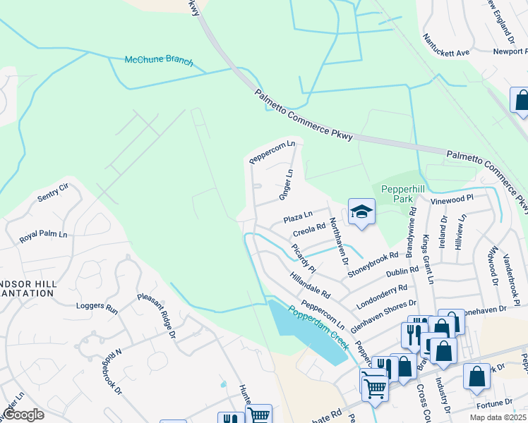 map of restaurants, bars, coffee shops, grocery stores, and more near 7759 Ginger Lane in North Charleston