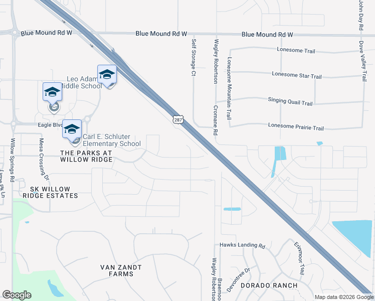 map of restaurants, bars, coffee shops, grocery stores, and more near 11549 Meadow Hill Way in Haslet