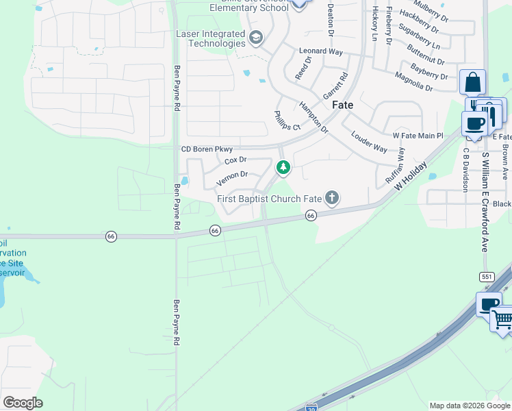 map of restaurants, bars, coffee shops, grocery stores, and more near 478 Price Drive in Rockwall