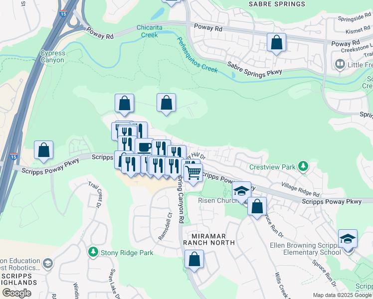 map of restaurants, bars, coffee shops, grocery stores, and more near 10872 Ivy Hill Drive in San Diego