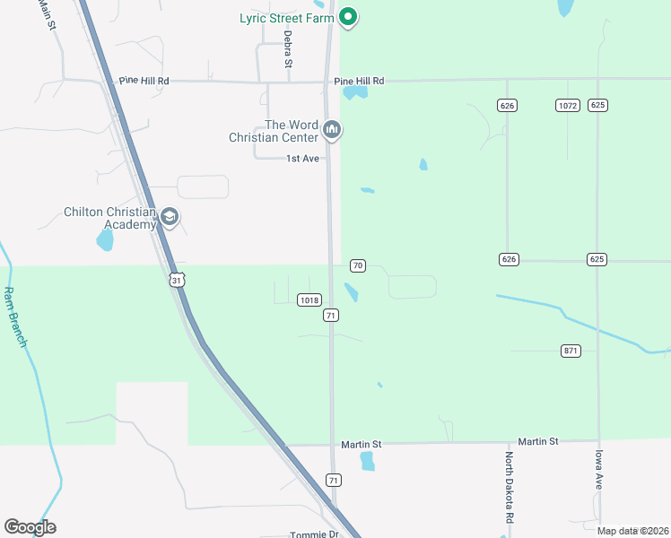 map of restaurants, bars, coffee shops, grocery stores, and more near 746 County Road 71 in Thorsby