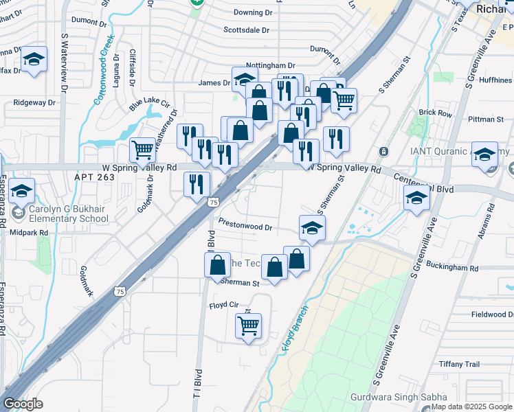 map of restaurants, bars, coffee shops, grocery stores, and more near 901 South Central Expressway in Richardson