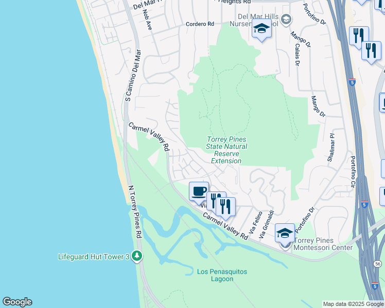 map of restaurants, bars, coffee shops, grocery stores, and more near 13132 Caminito Mar Villa in Del Mar