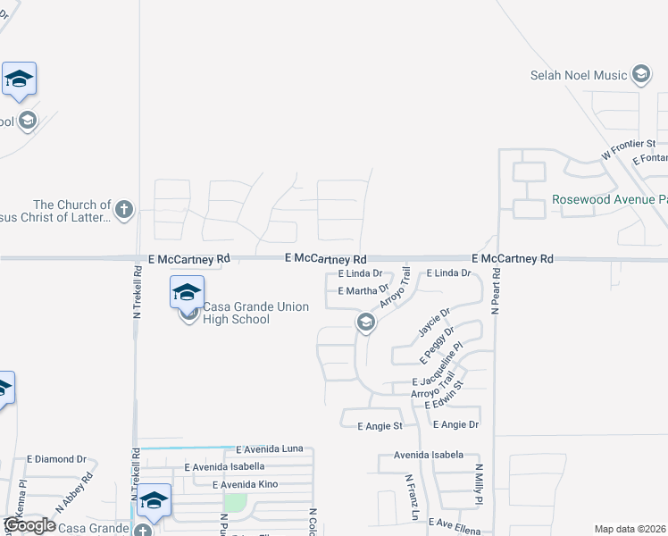 map of restaurants, bars, coffee shops, grocery stores, and more near 1314 East Linda Drive in Casa Grande