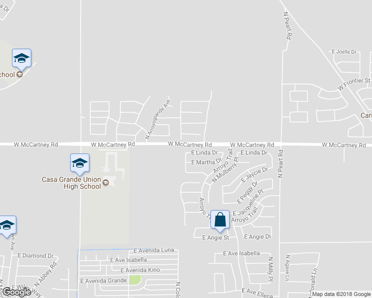 map of restaurants, bars, coffee shops, grocery stores, and more near 1314 East Linda Drive in Casa Grande