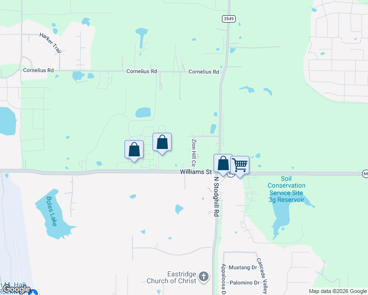 map of restaurants, bars, coffee shops, grocery stores, and more near 2055 Williams Street in Rockwall