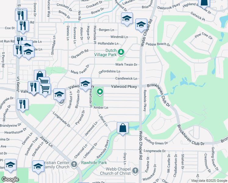map of restaurants, bars, coffee shops, grocery stores, and more near 2946 Valwood Parkway in Farmers Branch