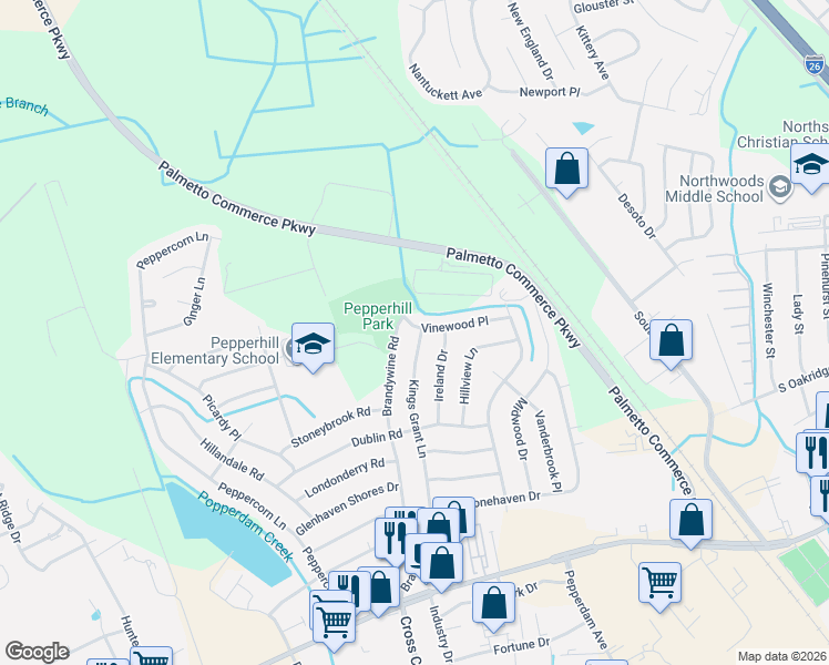 map of restaurants, bars, coffee shops, grocery stores, and more near 3288 Vinewood Place in North Charleston