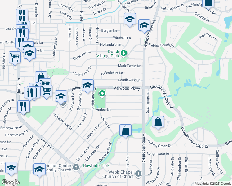map of restaurants, bars, coffee shops, grocery stores, and more near 2946 Valwood Parkway in Farmers Branch