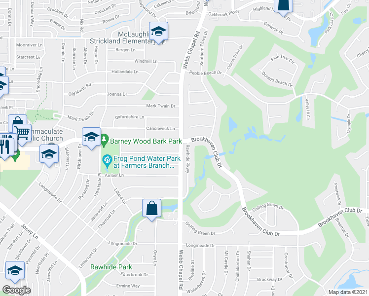 map of restaurants, bars, coffee shops, grocery stores, and more near 14271 Rawhide Parkway in Farmers Branch