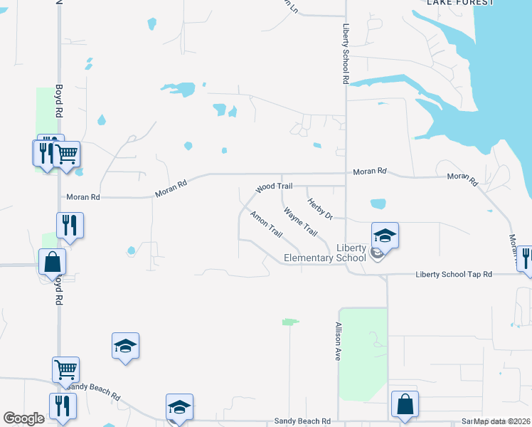 map of restaurants, bars, coffee shops, grocery stores, and more near 805 Amon Trail in Azle
