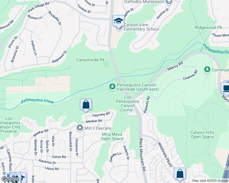 map of restaurants, bars, coffee shops, grocery stores, and more near 12020 Black Mountain Road in San Diego