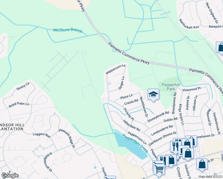 map of restaurants, bars, coffee shops, grocery stores, and more near 7759 Ginger Lane in North Charleston