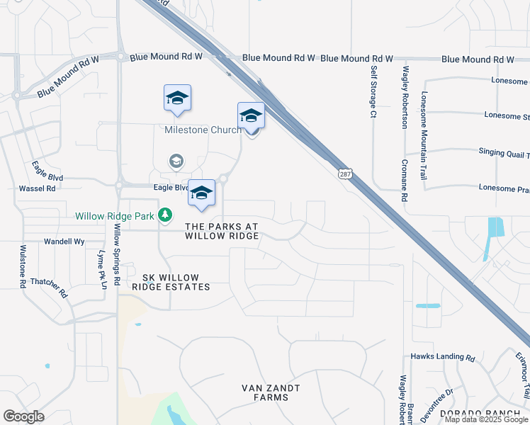 map of restaurants, bars, coffee shops, grocery stores, and more near 1108 Crest Breeze Drive in Haslet