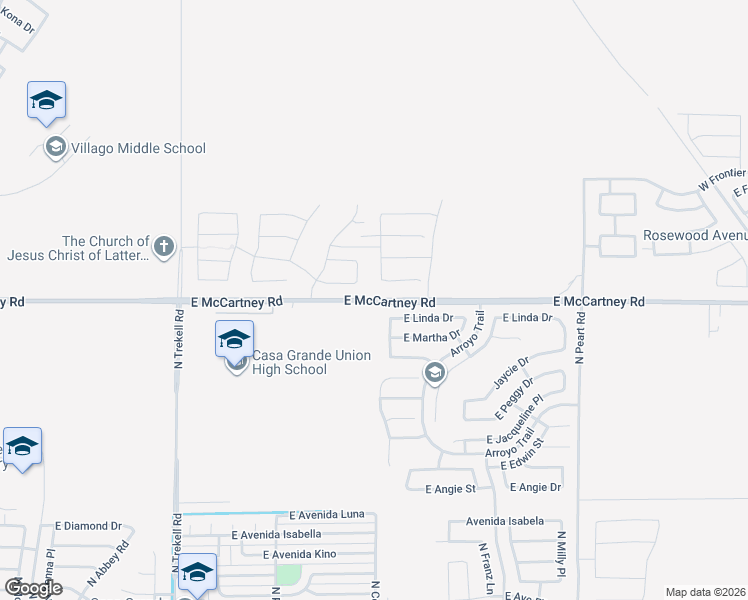 map of restaurants, bars, coffee shops, grocery stores, and more near East McCartney Road in Casa Grande