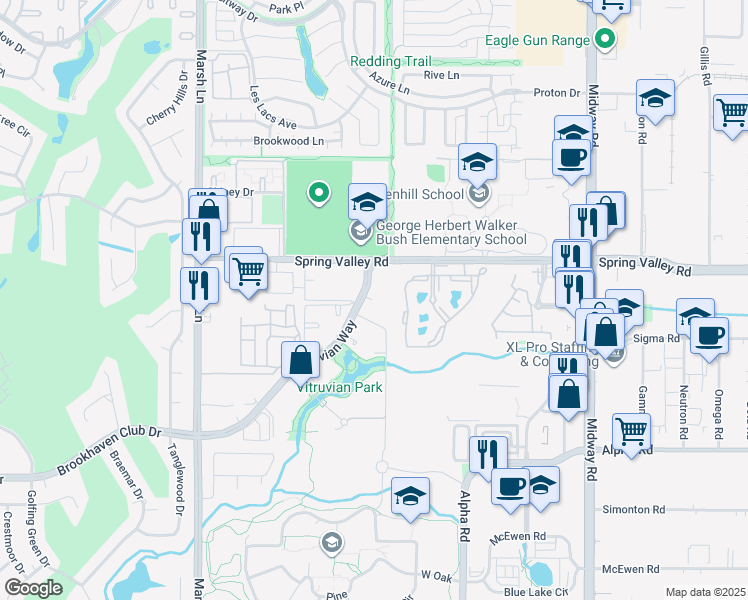 map of restaurants, bars, coffee shops, grocery stores, and more near 4030 Vitruvian Way in Addison