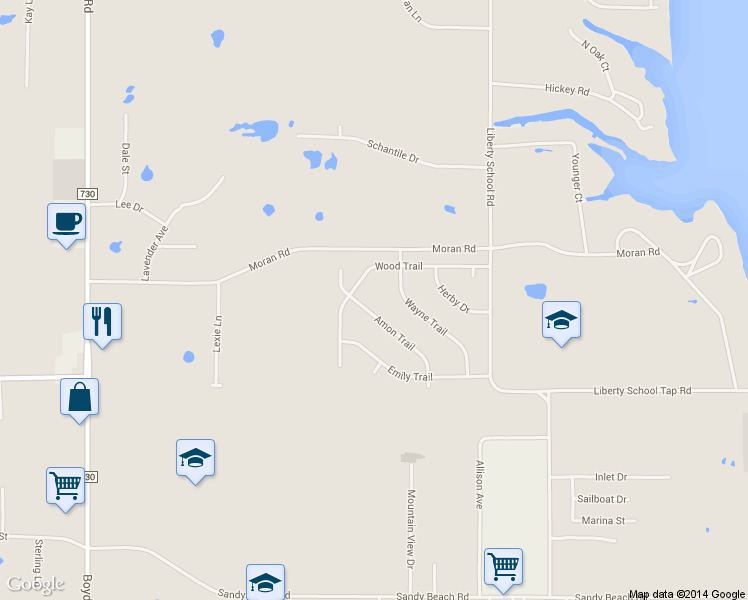 map of restaurants, bars, coffee shops, grocery stores, and more near 805 Amon Trail in Azle
