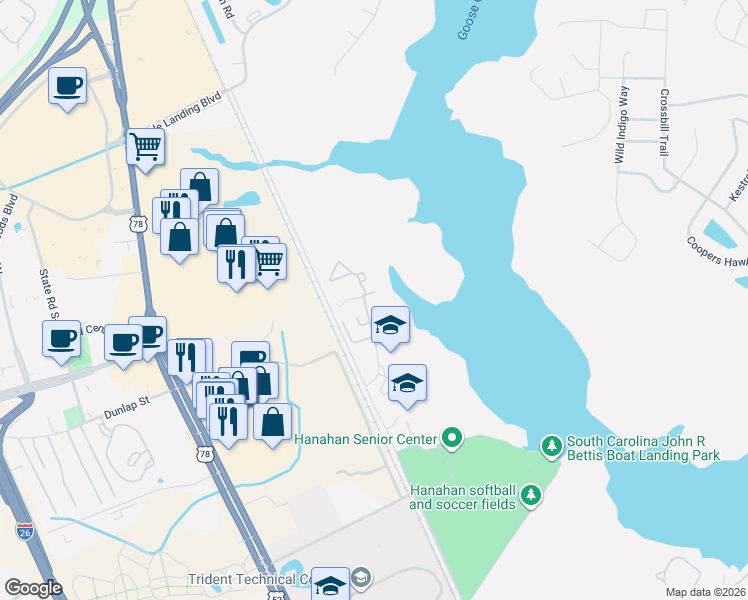 map of restaurants, bars, coffee shops, grocery stores, and more near 5000 Mabeline Road in Hanahan