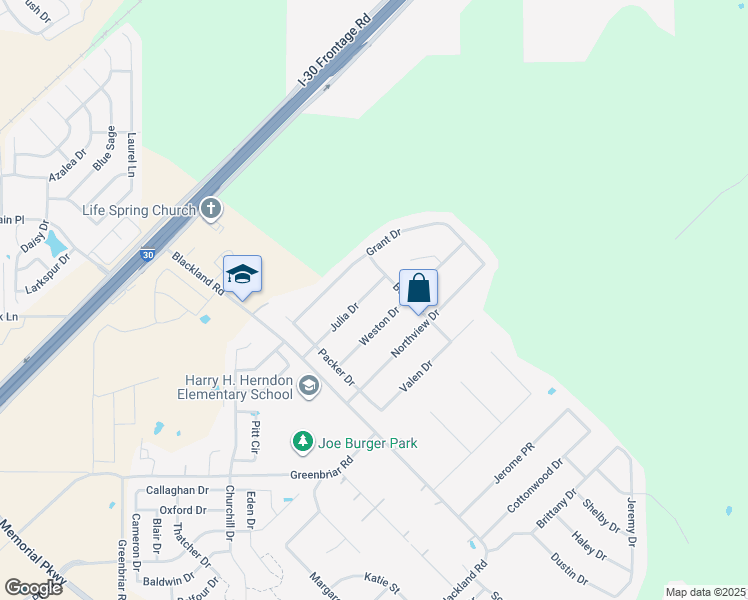 map of restaurants, bars, coffee shops, grocery stores, and more near 114 Julia Dr in Royse City