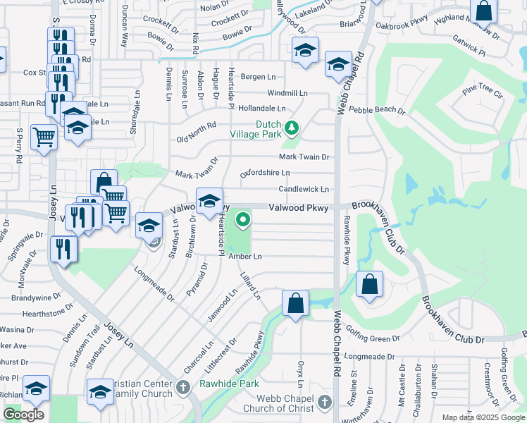 map of restaurants, bars, coffee shops, grocery stores, and more near 2946 Valwood Parkway in Farmers Branch