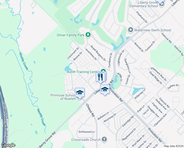 map of restaurants, bars, coffee shops, grocery stores, and more near 6716 McDonough Drive in Rowlett