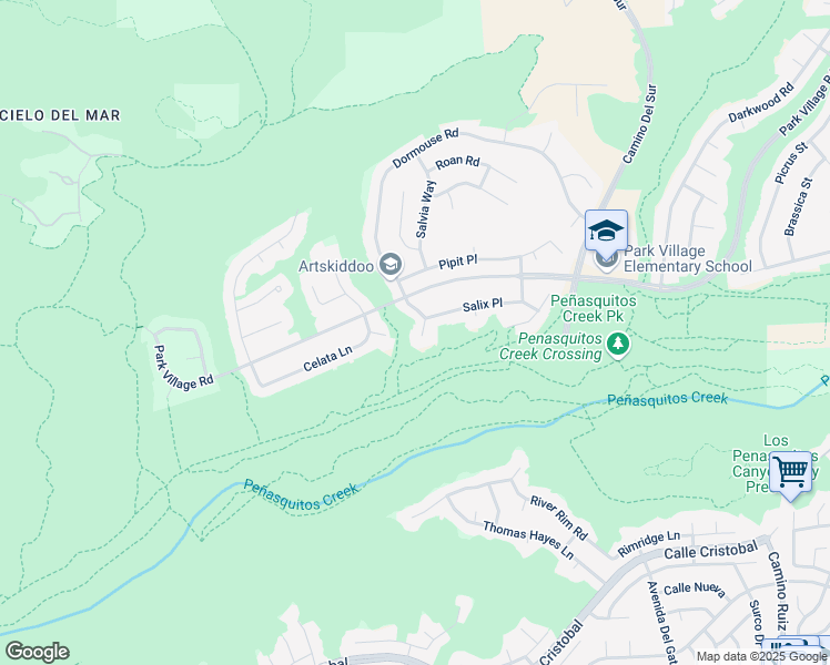 map of restaurants, bars, coffee shops, grocery stores, and more near 7535 Celata Court in San Diego