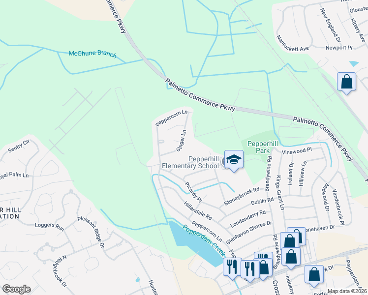 map of restaurants, bars, coffee shops, grocery stores, and more near 7782 Ginger Lane in North Charleston