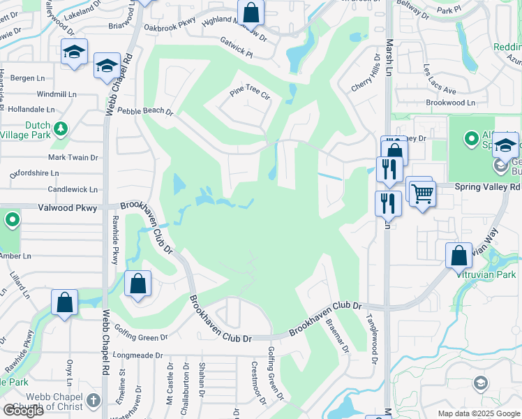 map of restaurants, bars, coffee shops, grocery stores, and more near 2227 Brookhaven Club Drive in Farmers Branch
