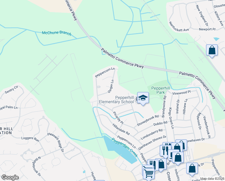map of restaurants, bars, coffee shops, grocery stores, and more near 7782 Ginger Lane in North Charleston