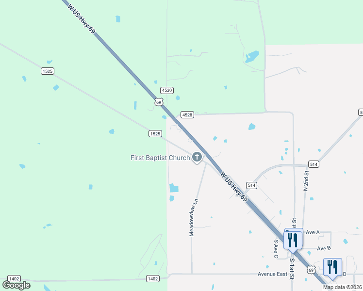 map of restaurants, bars, coffee shops, grocery stores, and more near 1044 Industrial Boulevard in Point