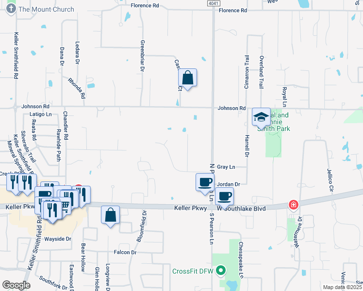 map of restaurants, bars, coffee shops, grocery stores, and more near 310 Stansbury Drive in Keller