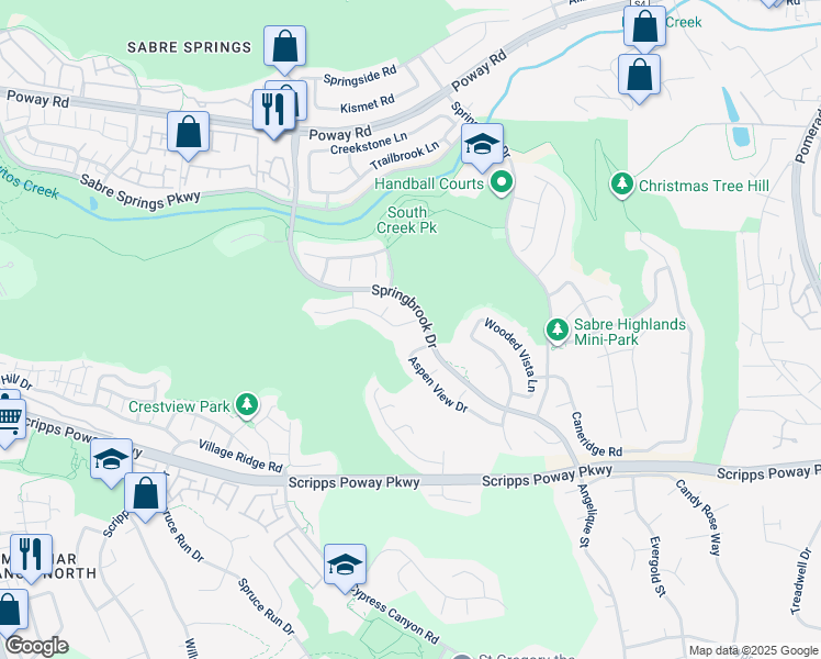 map of restaurants, bars, coffee shops, grocery stores, and more near 11663 Tree Hollow Lane in San Diego