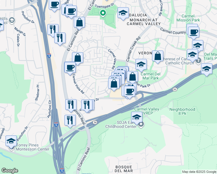 map of restaurants, bars, coffee shops, grocery stores, and more near 3949 Caminito Del Mar Surf in San Diego