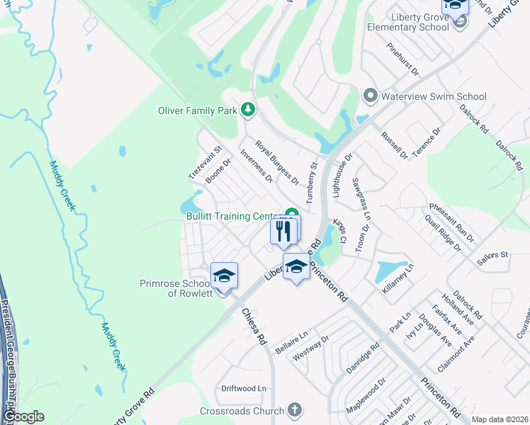 map of restaurants, bars, coffee shops, grocery stores, and more near 6716 McDonough Drive in Rowlett