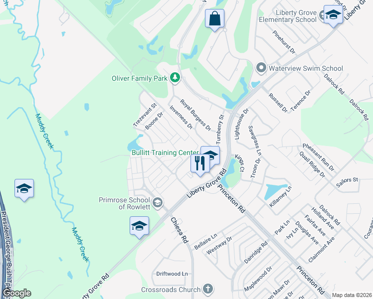 map of restaurants, bars, coffee shops, grocery stores, and more near 6716 McDonough Drive in Rowlett