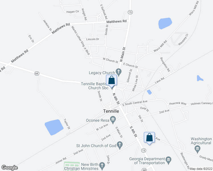 map of restaurants, bars, coffee shops, grocery stores, and more near 114 West Adams Street in Tennille