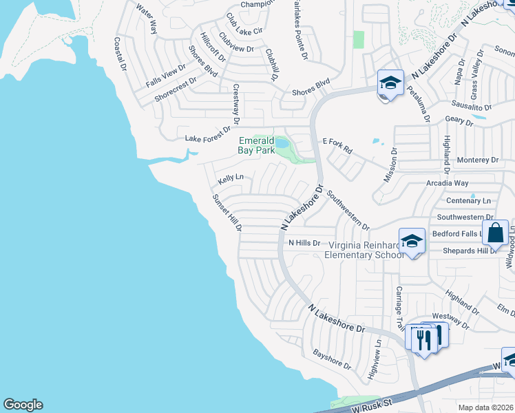 map of restaurants, bars, coffee shops, grocery stores, and more near 1764 Lake Breeze Drive in Rockwall