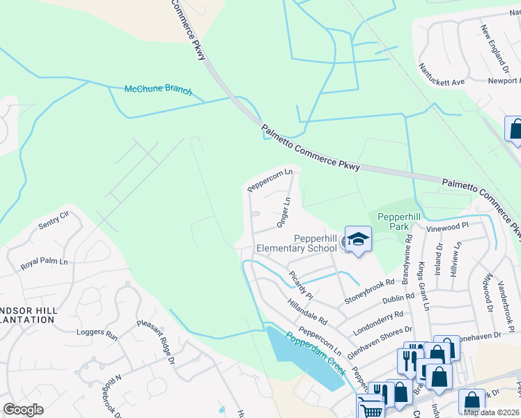 map of restaurants, bars, coffee shops, grocery stores, and more near 3434 Smoketree Court in North Charleston