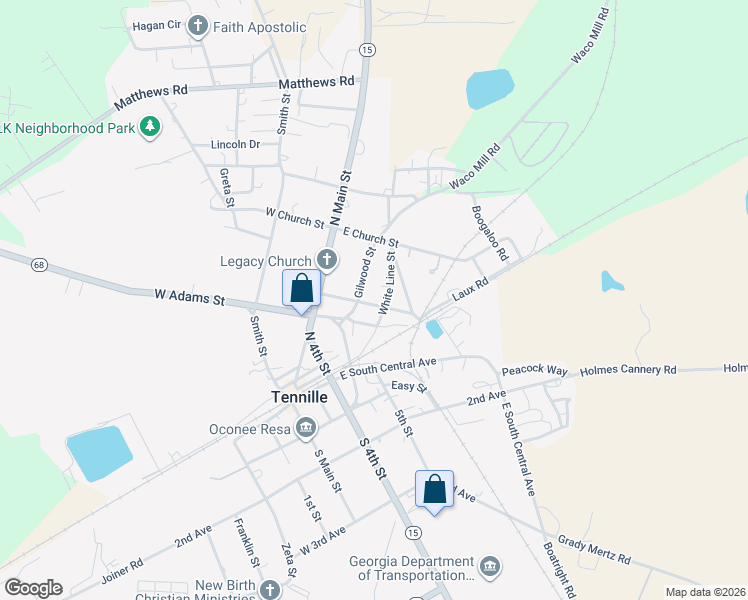 map of restaurants, bars, coffee shops, grocery stores, and more near 315 Gilwood Street in Tennille