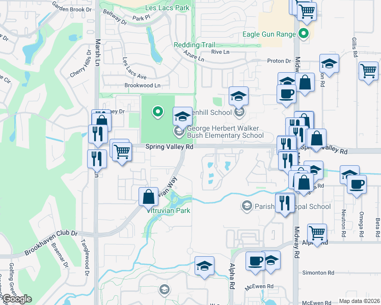 map of restaurants, bars, coffee shops, grocery stores, and more near 4030 Vitruvian Way in Addison