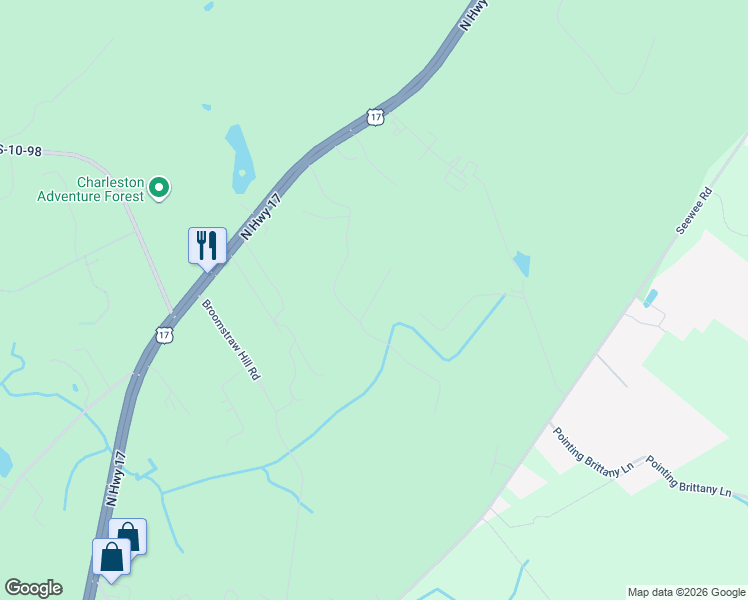 map of restaurants, bars, coffee shops, grocery stores, and more near 5248 Seewee Road in Awendaw