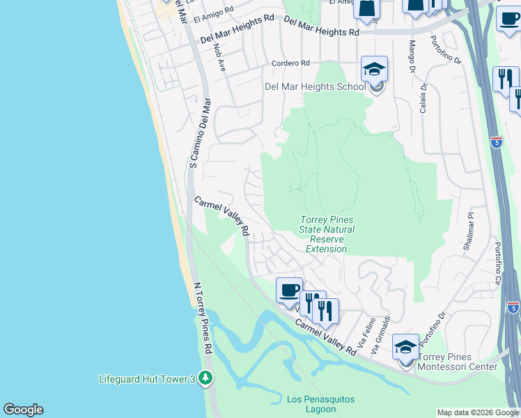 map of restaurants, bars, coffee shops, grocery stores, and more near 13208 Caminito Mar Villa in Del Mar