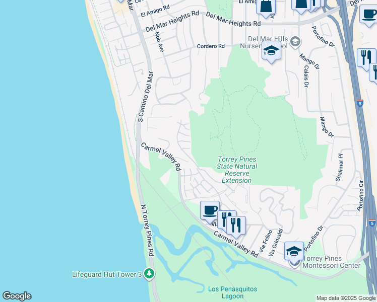 map of restaurants, bars, coffee shops, grocery stores, and more near 13208 Caminito Mar Villa in Del Mar