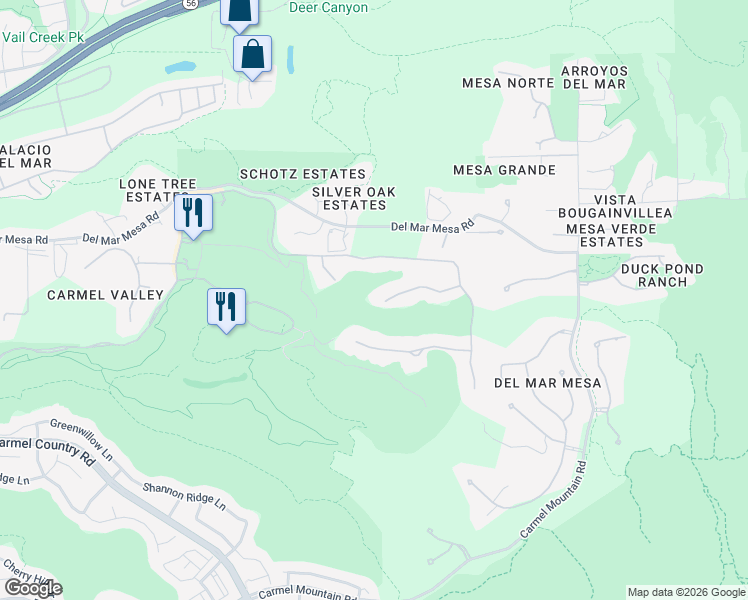 map of restaurants, bars, coffee shops, grocery stores, and more near 5702 Meadows Del Mar in San Diego