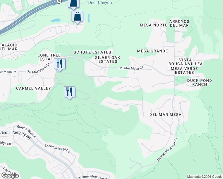 map of restaurants, bars, coffee shops, grocery stores, and more near 5702 Meadows Del Mar in San Diego